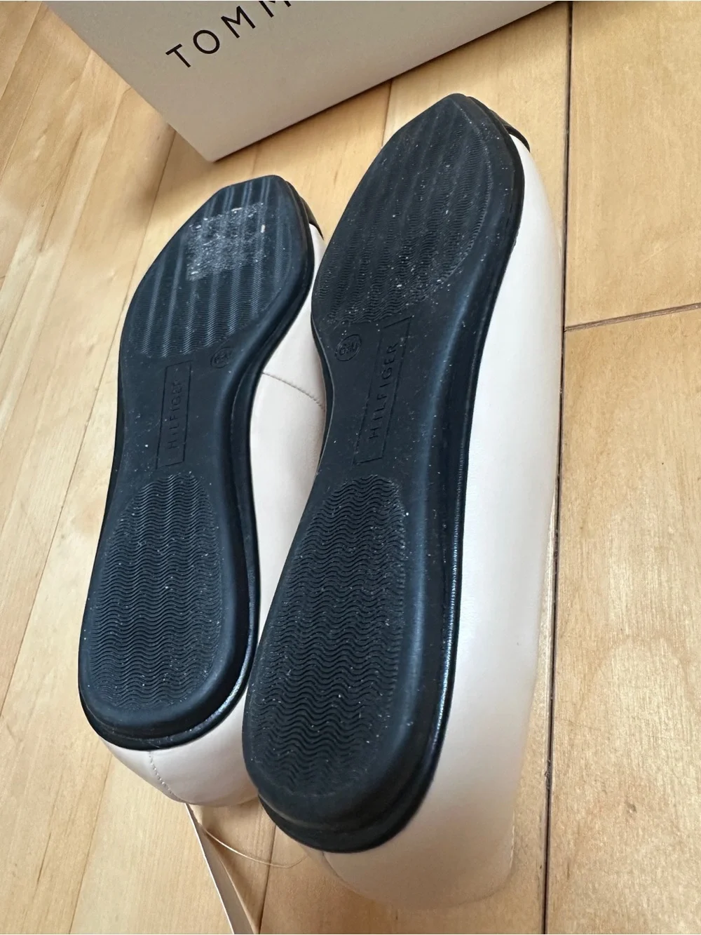 Tommy Hilfiger Beige and Black Cap-Toe Ballet Flats